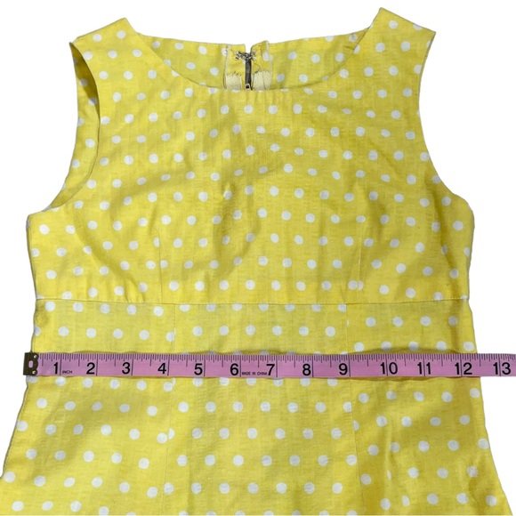 3/$44 Yellow dress size small white polka dots, zip up back with clasp closure - Picture 7 of 8